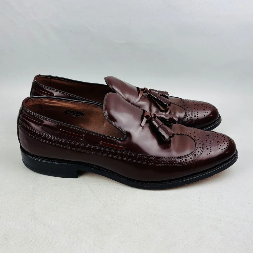 Allen Edmonds Berwick Loafer Mens 10 D Brown Leather Wingtip Slip On Shoes Box
